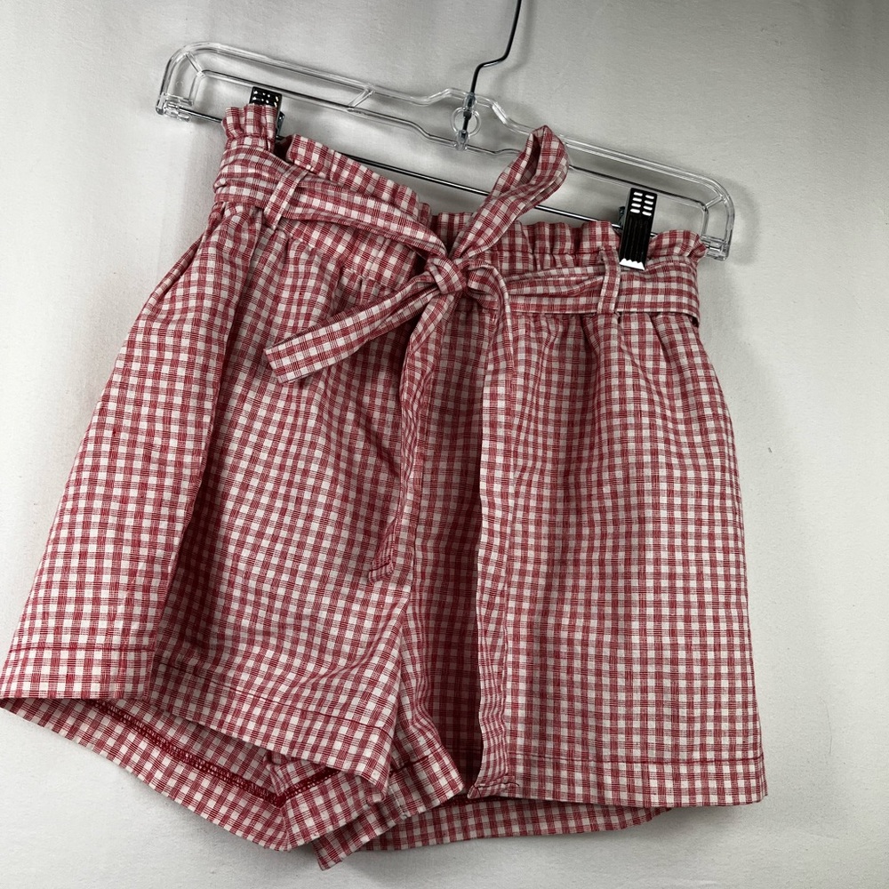 High waist red gingham paper boy tie up waist shorts